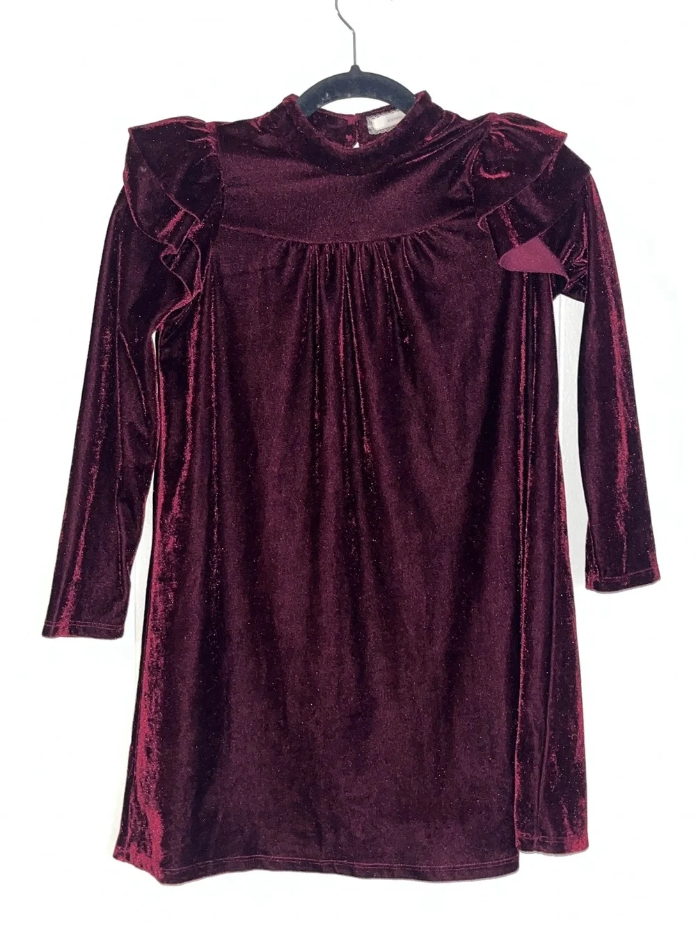 Vintage Girls' Burgundy Velvet Long Sleeve Dress